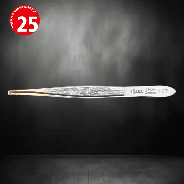 Nippes Tweezers 9SGP, angled, gold-plated