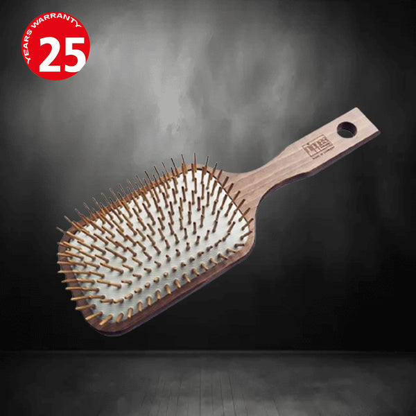 Nippes Pneumatic Hairbrush, Wooden Pins, Rubber Cushion, Large, Rectangular, Waxed Beech Model No H 14/1