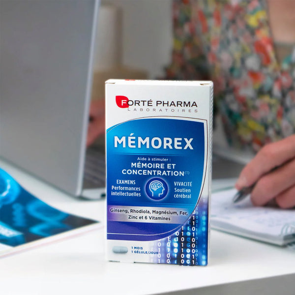 Forté Pharma Mémorex is designed to support cognitive performance, improve memory, and boost attention during mentally demanding periods.