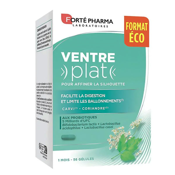 VENTRE PLAT (FLAT STOMACH)- formulated with strains of lactic acid bacteria and naturally derived active ingredients, provides a dual action to reduce abdominal bulges for a flatter stomach.