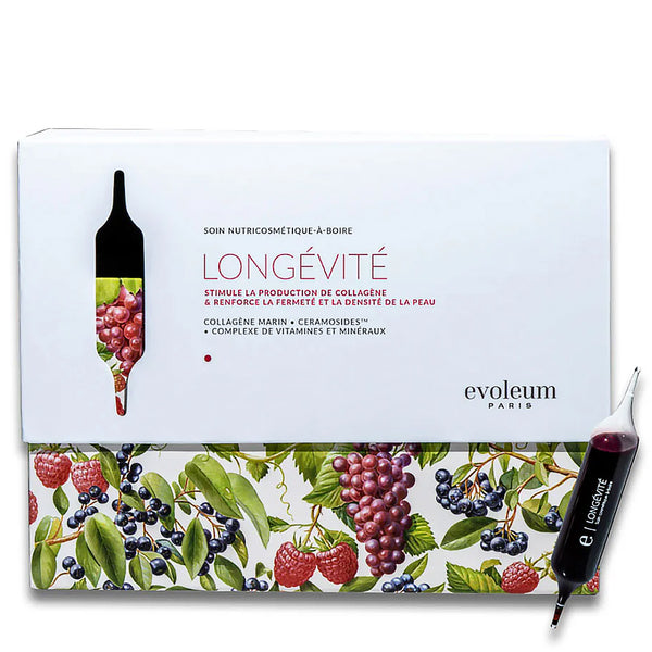 LONGEVITE - The cure for skin in search of firmness & vitality. Longévité provides highly-assimilable marine collagen and boosts natural collagen production for firmer, denser, more radiant skin.