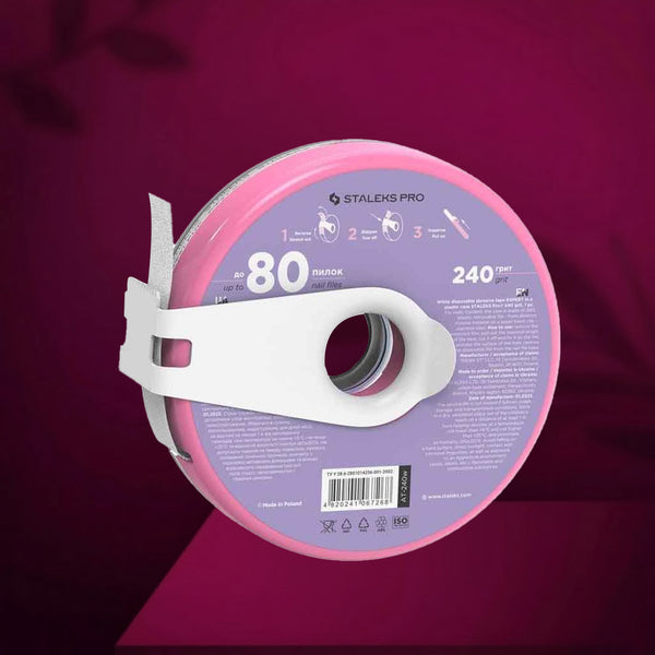 Disposable white abrasive tape EXPERT 240 grit in a plastic case